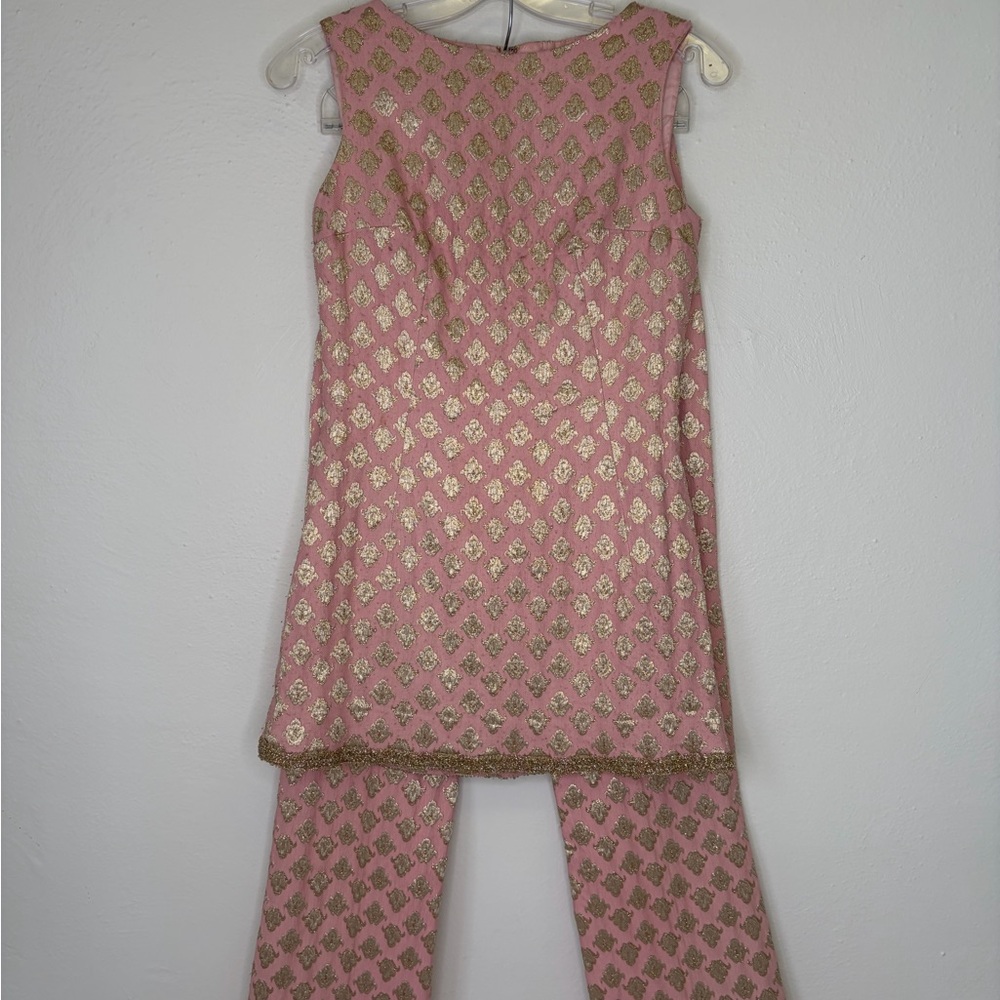 Vintage Maximalism Pink & Gold Embellished 60s Tunic and Pants Set
